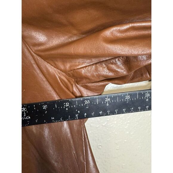 Vintage 70’s Sears Size 46 Tall Brown Orange Retro 2 Button Leather Jacket Coat - Picture 8 of 10